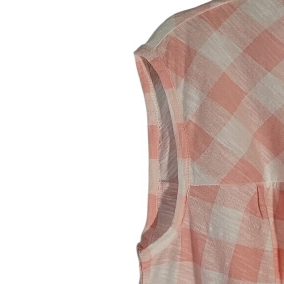 Pink & White Gingham Sleeveless Tiered Top By Style & Co Lightweight Cotton Blen - Picture 3 of 5